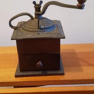 Rare Antique Vintage Coffee Mill Grinder Cast Iron and Wood,  Dovetailed.